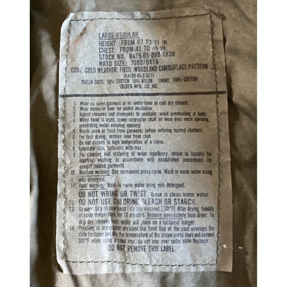 Military Issued Cold Weather Field Jacket L Woodland Camouflage Tactical Gear - Picture 5 of 16